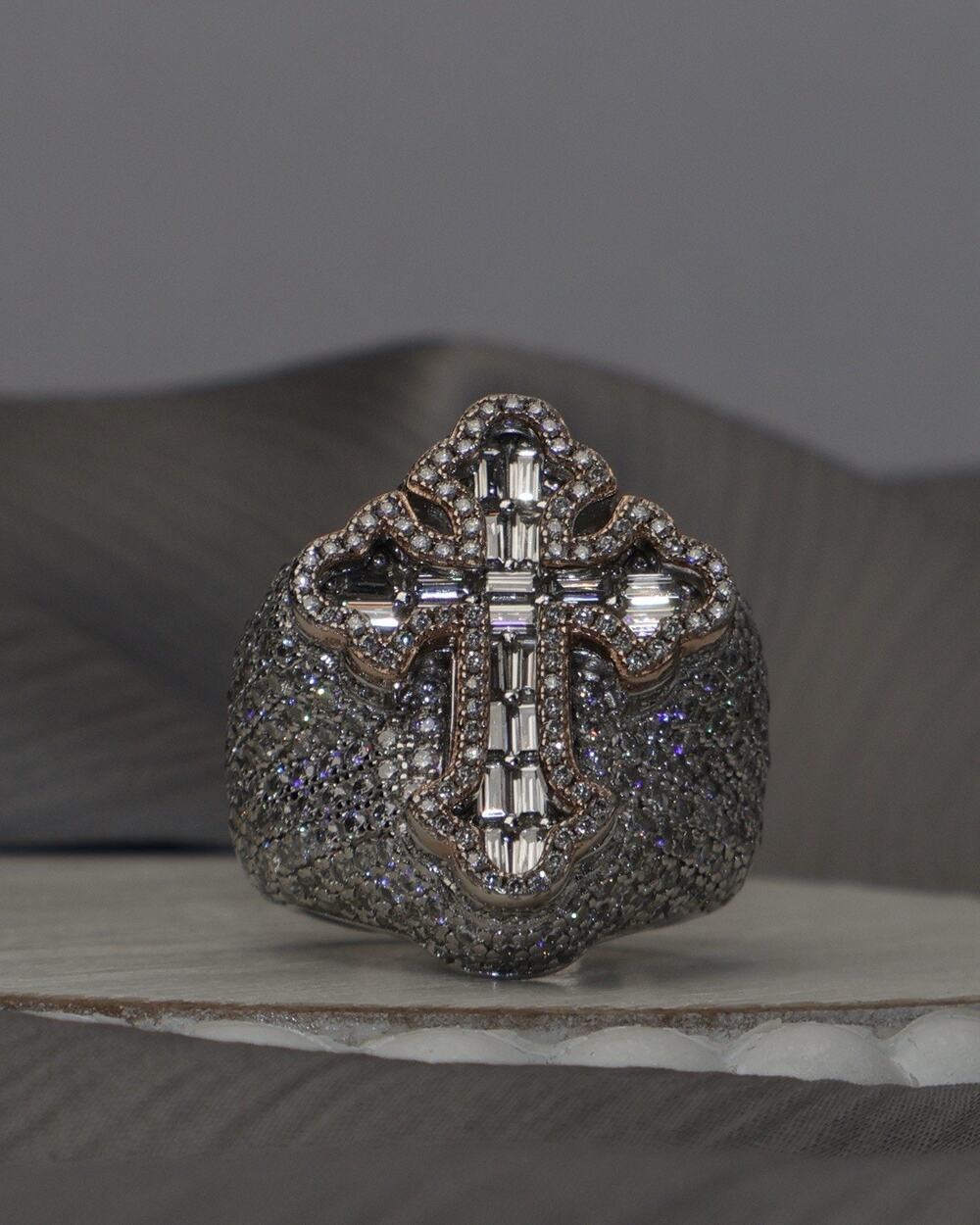 Moissanite Gothic Sterling Silver Cross Men’s Ring 24G / Sz 7.5